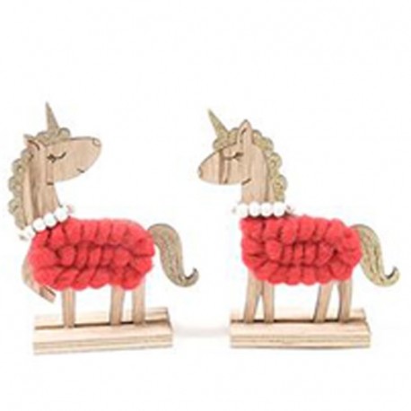 UNICORNO IN LEGNO E LANA 12X4X16CM -