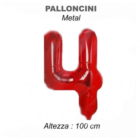 Palloncini mylar rosso metal. numero 4 h.100cm