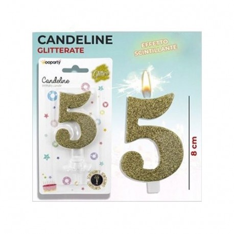 CANDELE GLITTERATE ORO 8CM N.5  -