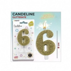 CANDELE GLITTERATE ORO 8CM N.6  -