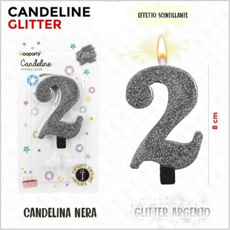 CANDELE GLITTERATE NERE 8CM N.2  -