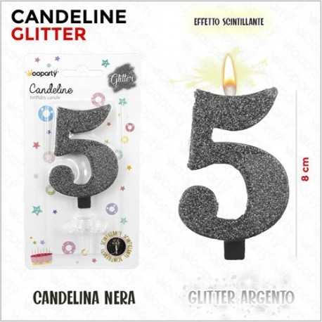 CANDELE GLITTERATE NERE 8CM N.5  -