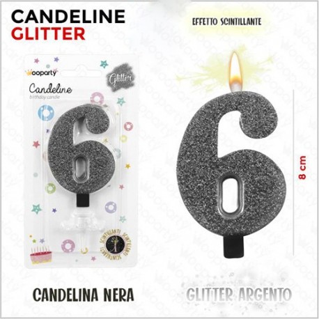 CANDELE GLITTERATE NERE 8CM N.6  -