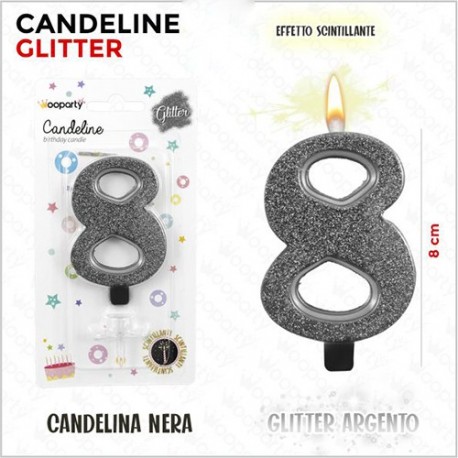 CANDELE GLITTERATE NERE 8CM N.8  -