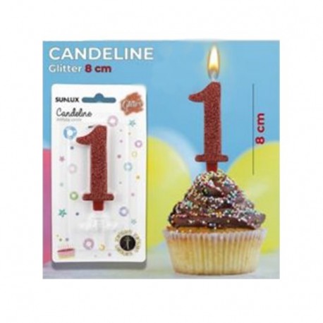 CANDELE GLITTERATE ROSSE 8CM N.1  -