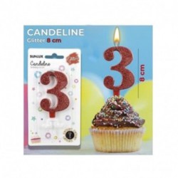 CANDELE GLITTERATE ROSSE 8CM N.3  -