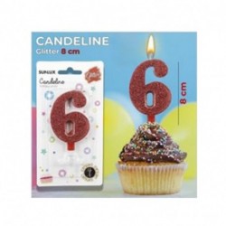 CANDELE GLITTERATE ROSSE 8CM N.6  -