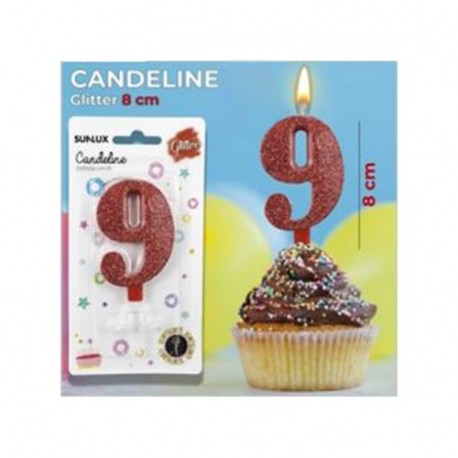 CANDELE GLITTERATE ROSSE 8CM N.9  -