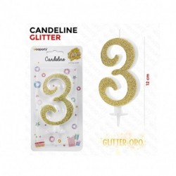 CANDELINE GLITTER ORO N. 3 12CM  -