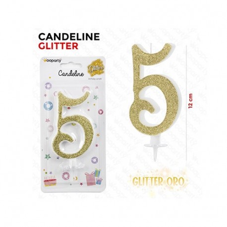 CANDELINE GLITTER ORO N. 5 12CM  -