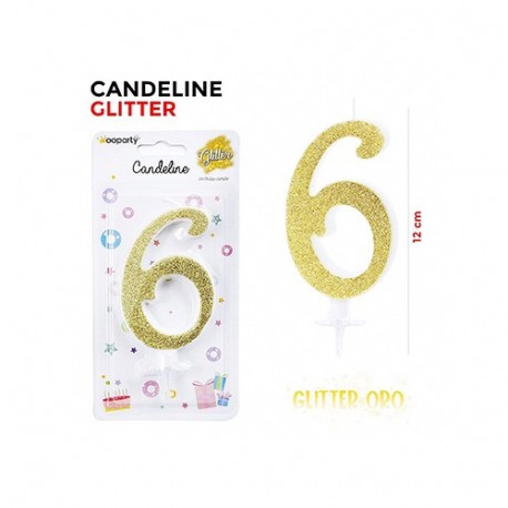 CANDELINE GLITTER ORO N. 6 12CM  -