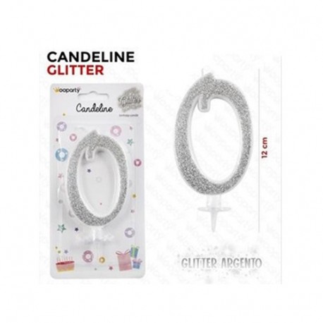 CANDELINE GLITTER ARGENTO N. 0 12CM  -