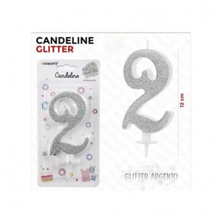 CANDELINE GLITTER ARGENTO N. 2 12CM  -