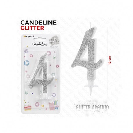 CANDELINE GLITTER ARGENTO N. 4 12CM  -