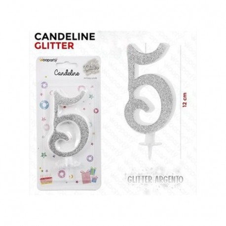 CANDELINE GLITTER ARGENTO N. 5 12CM  -