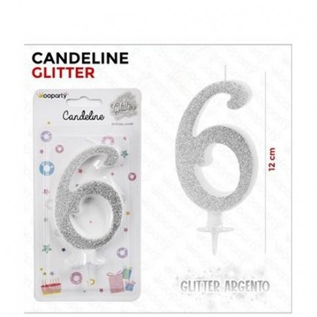 CANDELINE GLITTER ARGENTO N. 6 12CM  -