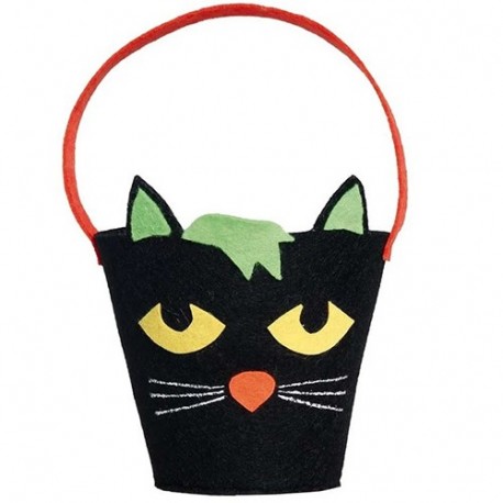 SECCHIO FELTRO NERO CON GATTO 20 CM  -