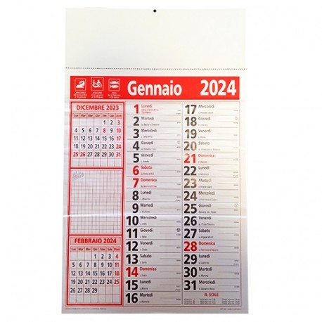 CALENDARIO OLANDESE 29X47 NERO ROSSO