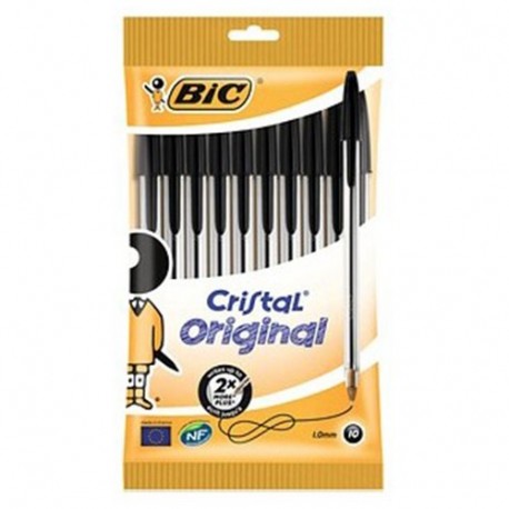 PENNE CRISTAL NERO P/M BIC POUCH 10PZ